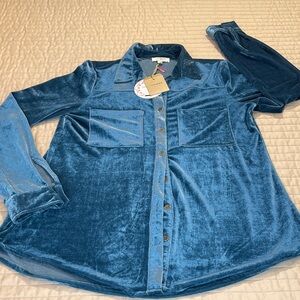 UMGEE WOMENS WOMENS SIZE S Velvet Button-Up Shirt Jacket in Teal Blue NWT